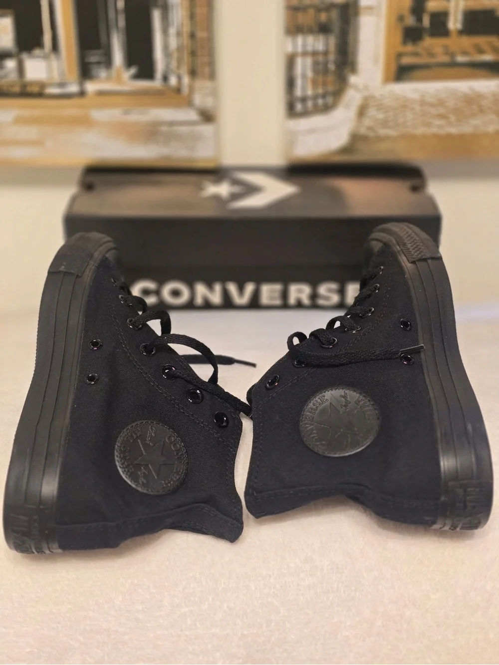 All-Black High Top Canvas Sneakers Monochrome Mens 5.5 Women’s 7.5 NIB